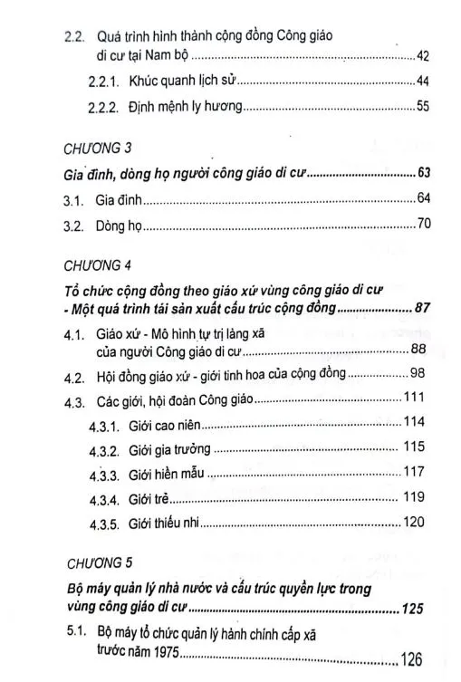 Mục lục chi tiết trang 2 sách Cấu hình xã hội cộng đồng Công giáo Bắc di cư tại Nam Bộ từ kích thước cộng đồng đến kích thước cá nhân