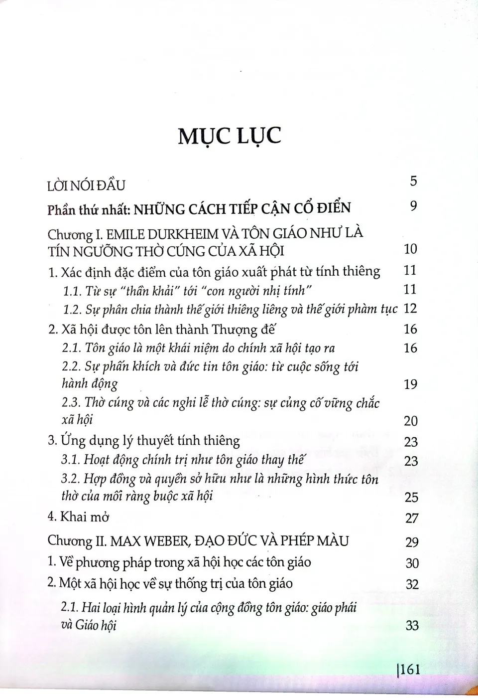 Mục lục chi tiết trang 1 sách Xã hội học tôn giáo (Quyển 1)