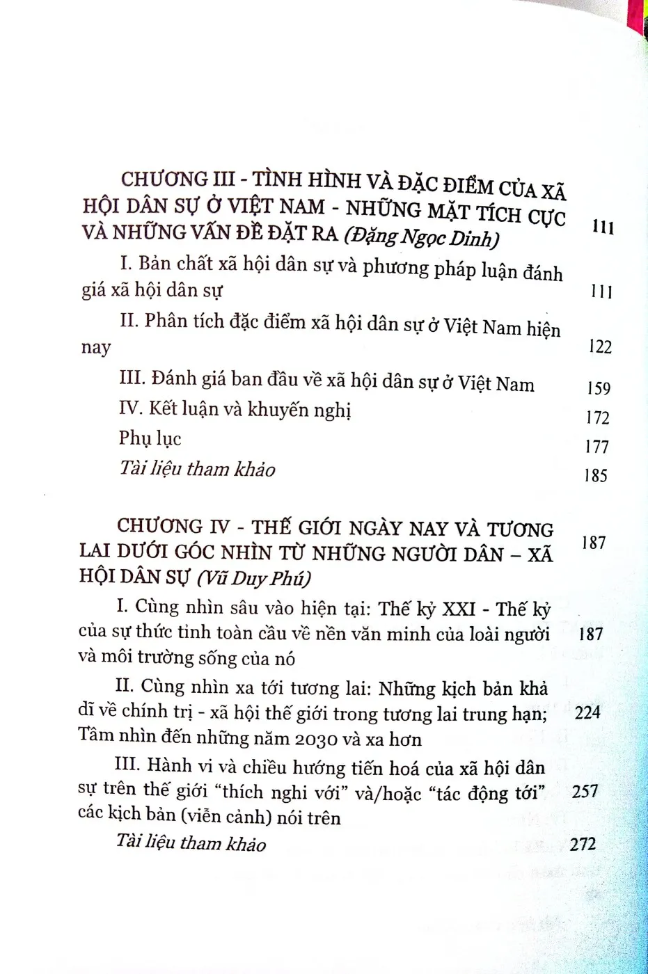 Mục lục chi tiết trang 2 sách Xã hội dân sự một số vấn đề chọn lọc