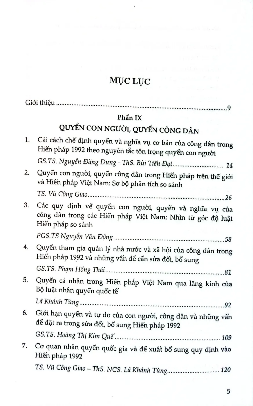 Mục lục chi tiết trang 1 sách Sửa đổi, bổ sung Hiến pháp 1992 những vấn đề lý luận và thực tiễn. Tập II Quyền con người, quyền công dân, chế độ kinh tế, bảo hiến và một số vấn đề khác