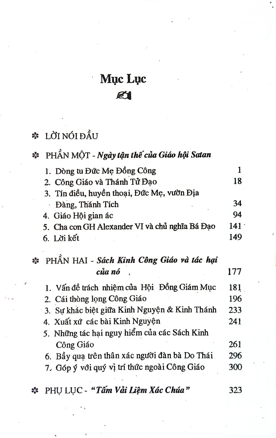 Mục lục chi tiết trang 1 sách Công giáo trên bờ vực thẳm