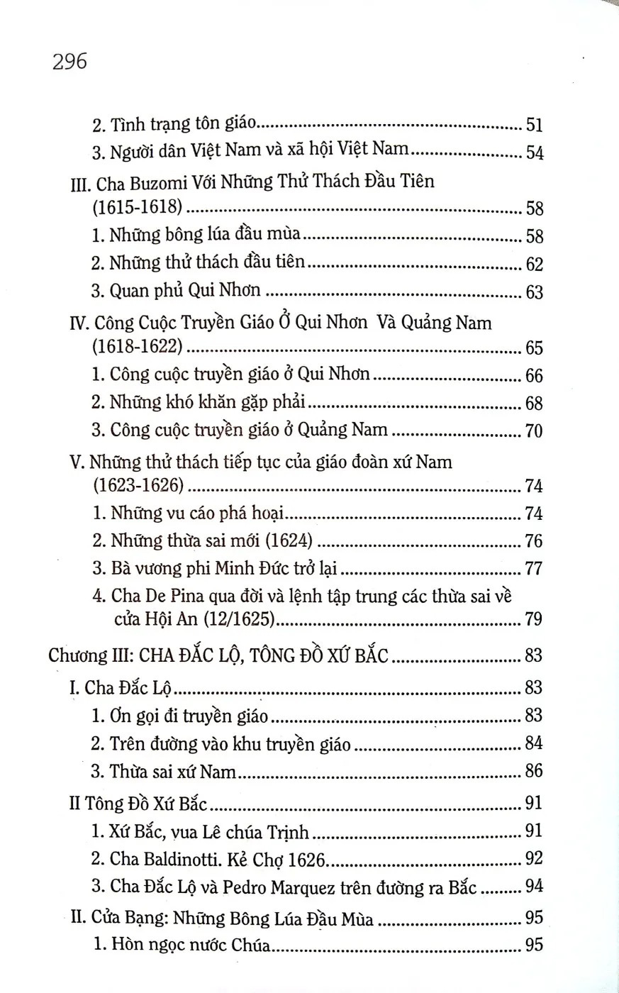 Mục lục chi tiết trang 2 sách Lịch sử truyền giáo ở Việt Nam quyển I, Các thừa sai dòng Tên