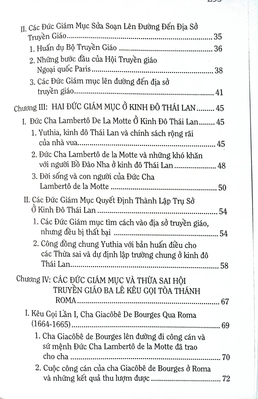 Mục lục chi tiết trang 2 sách Lịch sử truyền giáo ở Việt Nam quyển II, Các thừa sai dòng Tên