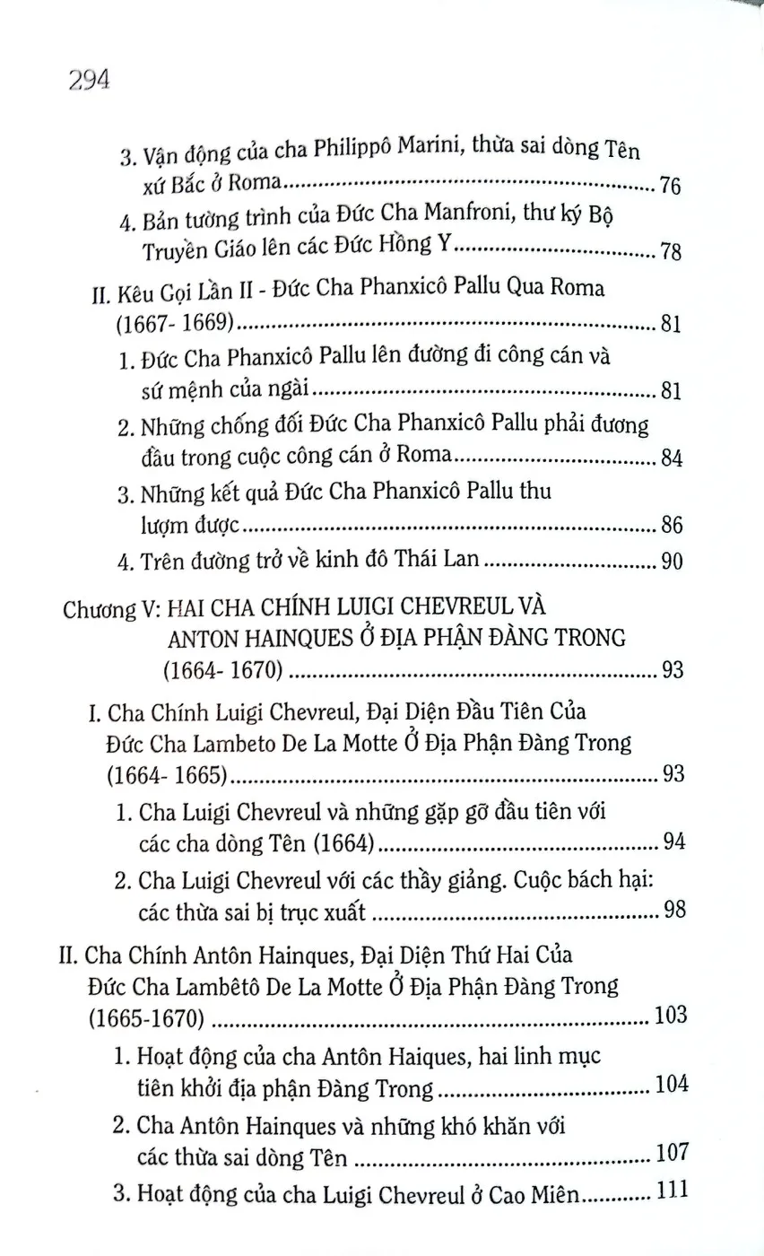 Mục lục chi tiết trang 3 sách Lịch sử truyền giáo ở Việt Nam quyển II, Các thừa sai dòng Tên