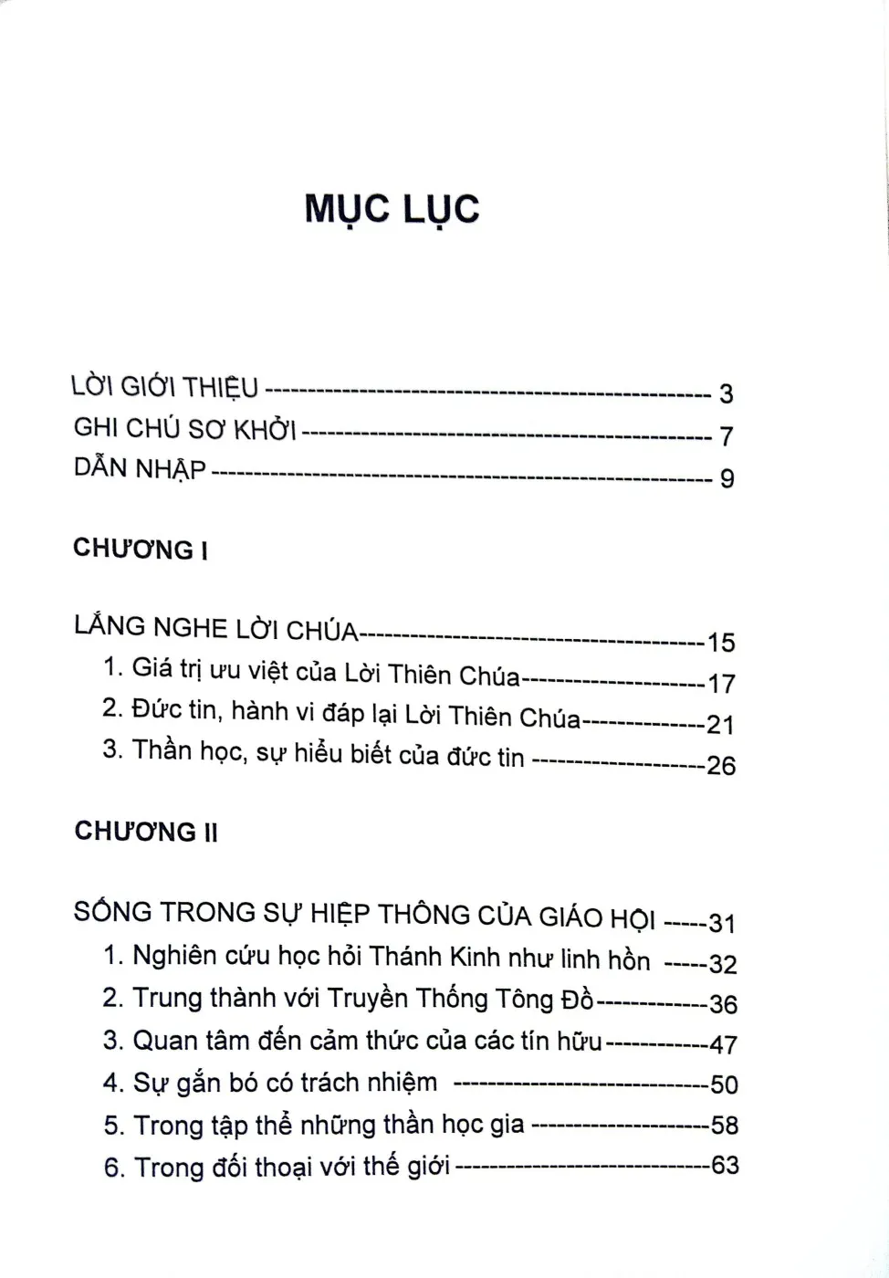 Mục lục chi tiết trang 1 sách Thần học ngày nay viễn cảnh nguyên lý và tiêu chuẩn