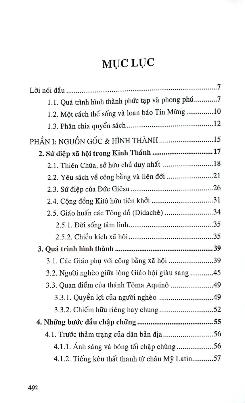 Mục lục chi tiết trang 1 sách Một cái nhìn về giáo huấn xã hội Công giáo