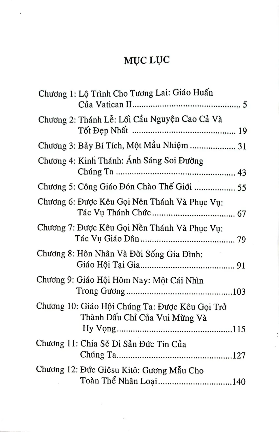 Mục lục chi tiết trang 1 sách Vatican II hôm nay, kêu gọi người Công giáo nên thánh và phục vụ
