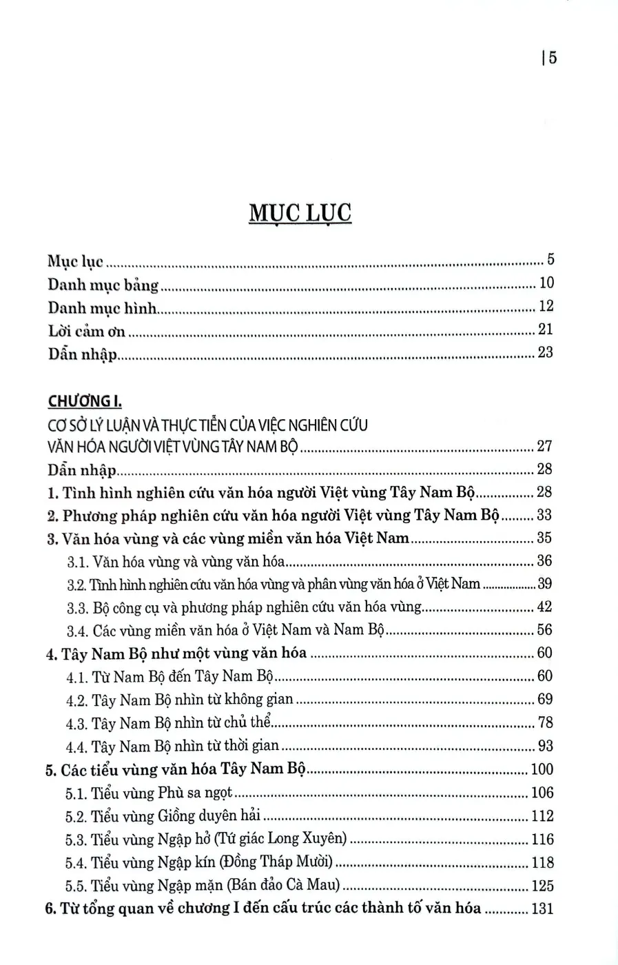 Mục lục chi tiết trang 1 sách Văn hóa người Việt vùng Tây Nam Bộ