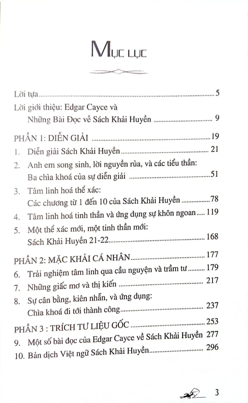 Mục lục chi tiết trang 1 sách Edgar Calice giải luận về khải huyền, hướng dẫn nghiên cứu để tâm linh hóa thể xác và tinh thần
