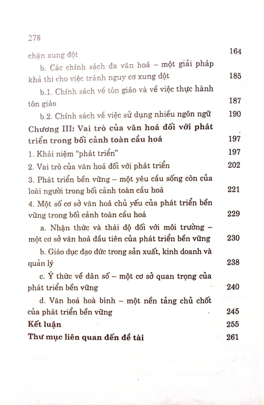 Mục lục chi tiết trang 2 sách Văn hóa và phát triển trong bối cảnh toàn cầu hóa