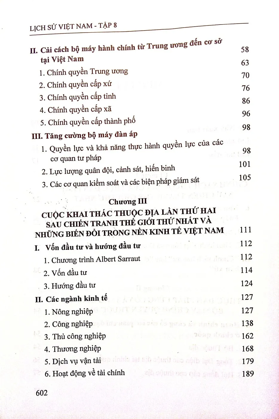 Mục lục chi tiết trang 2 sách Lịch sử Việt Nam tập 8, từ thế kỷ 1919 đến thế kỷ 1930