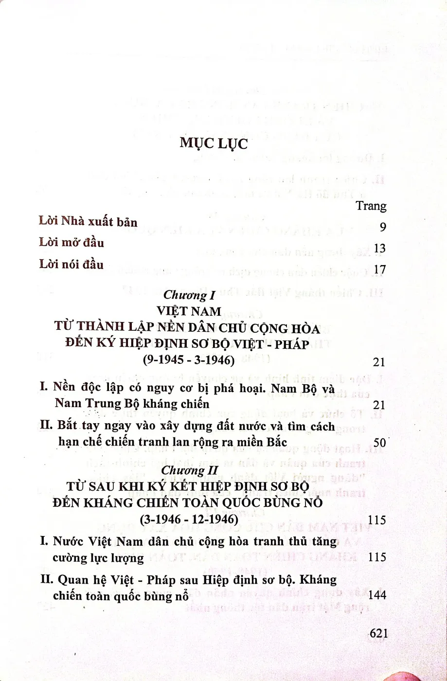 Mục lục chi tiết trang 1 sách Lịch sử Việt Nam tập 10, từ thế kỷ 1945 đến thế kỷ 1950