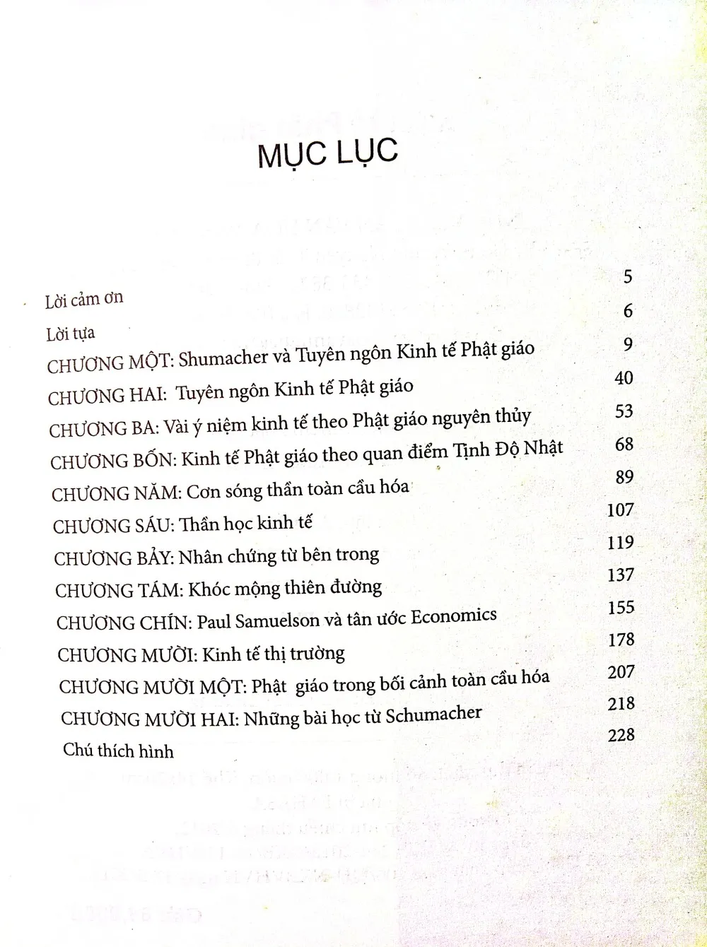 Mục lục chi tiết trang 1 sách Kinh tế Phật giáo