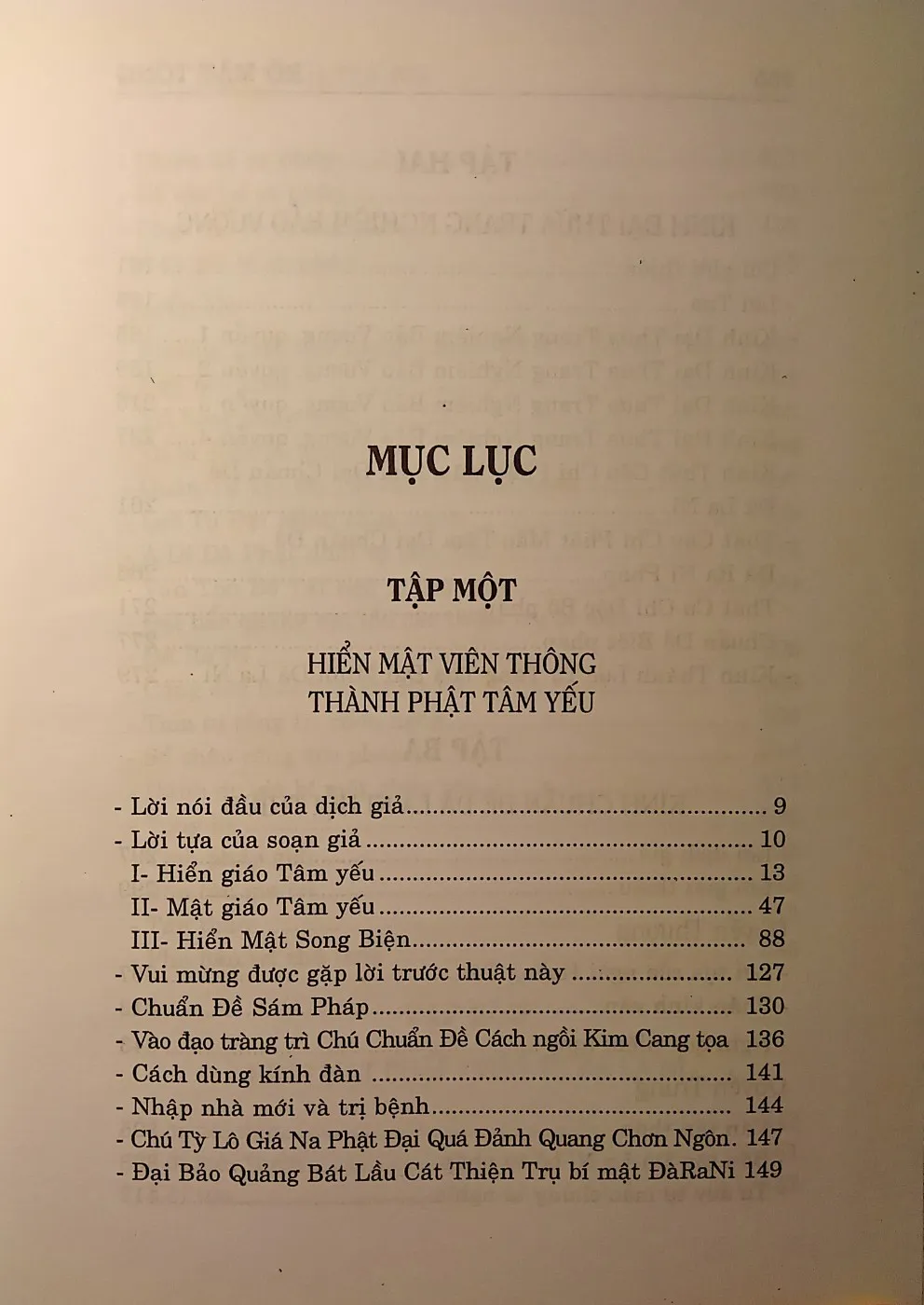 Mục lục chi tiết trang 1 sách Bộ Mật tông