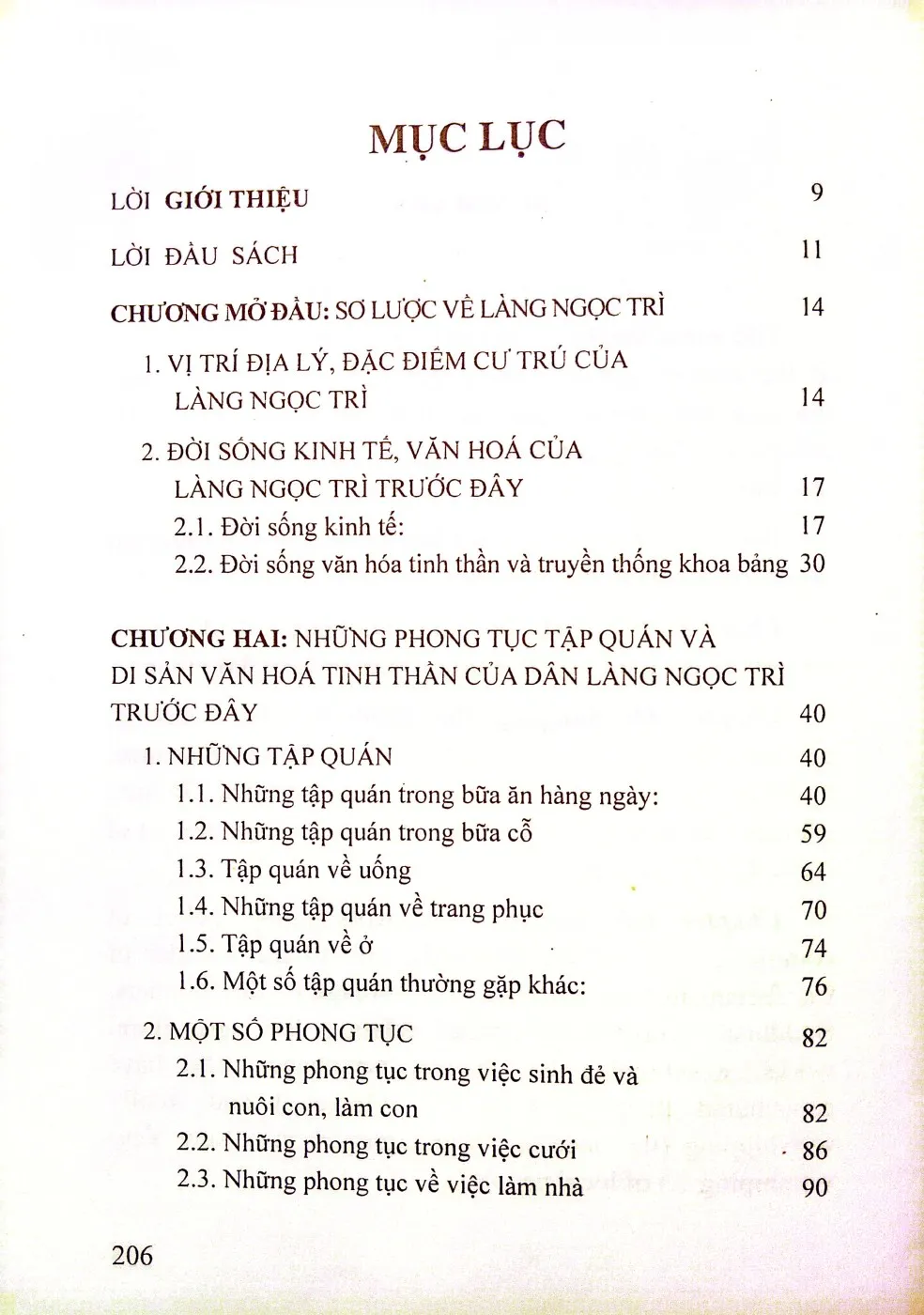 Mục lục chi tiết trang 1 sách Tìm hiểu văn hóa dân gian ở làng Ngọc Trì