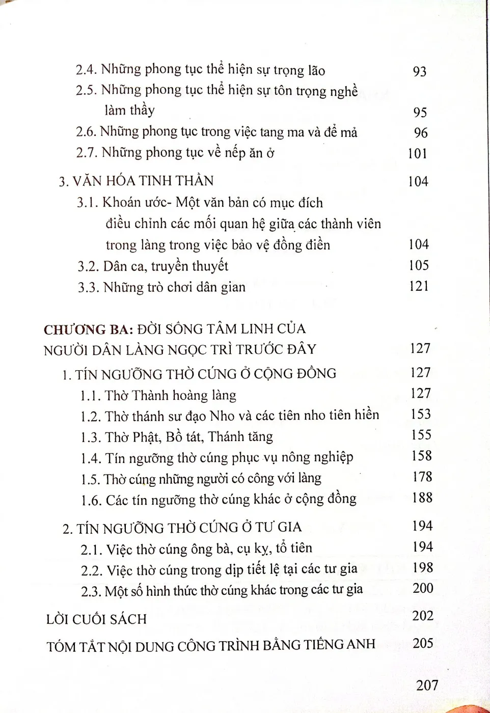 Mục lục chi tiết trang 2 sách Tìm hiểu văn hóa dân gian ở làng Ngọc Trì