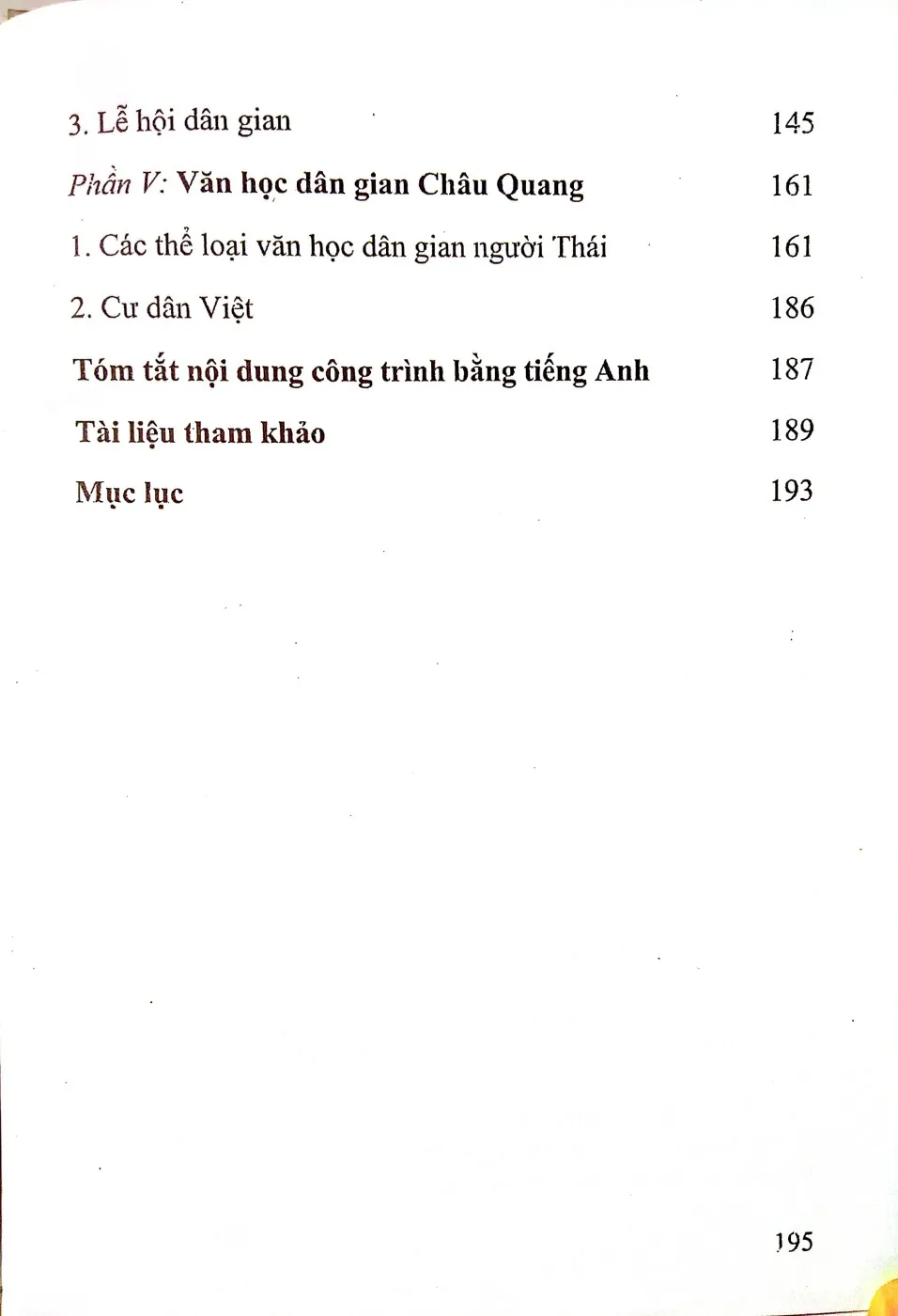 Mục lục chi tiết trang 3 sách Văn hoá dân gian bản làng ở xã Châu Quang
