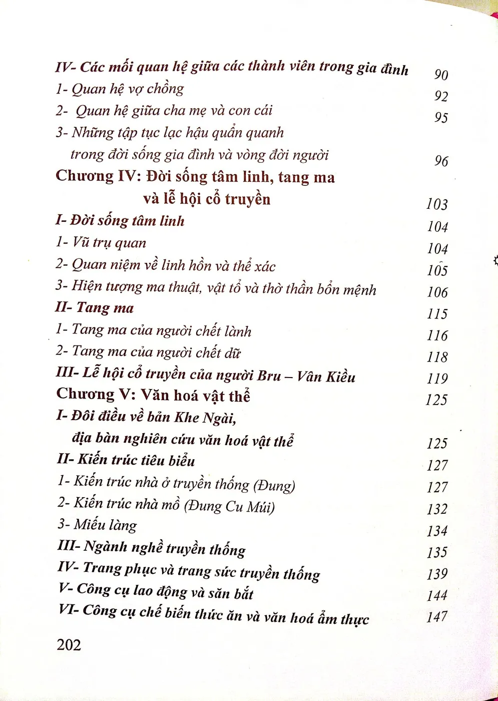Mục lục chi tiết trang 3 sách Văn hóa dân gian người Bru - Vân kiều ở Quảng Trị