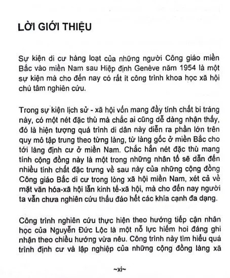 Nội dung trang phụ bản giới thiệu sách Cấu hình xã hội cộng đồng Công giáo Bắc di cư tại Nam Bộ từ kích thước cộng đồng đến kích thước cá nhân