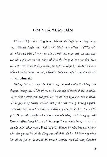 Mục lục chi tiết trang 1 sách Lật lại những trang hồ sơ mật - Tập 5 - Mưu sát