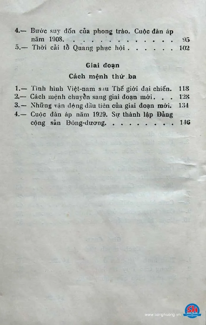 Mục lục chi tiết trang 1 sách Lịch sử cách mệnh Việt Nam