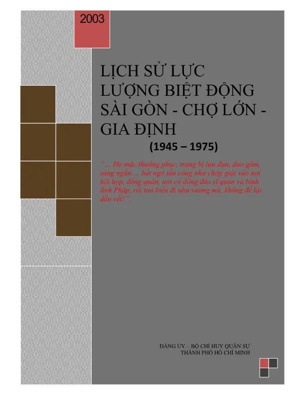 Ảnh bìa của Sách Lịch sử lực lượng biệt động Sài Gòn - Chợ Lớn - Gia Định (1945-1975)