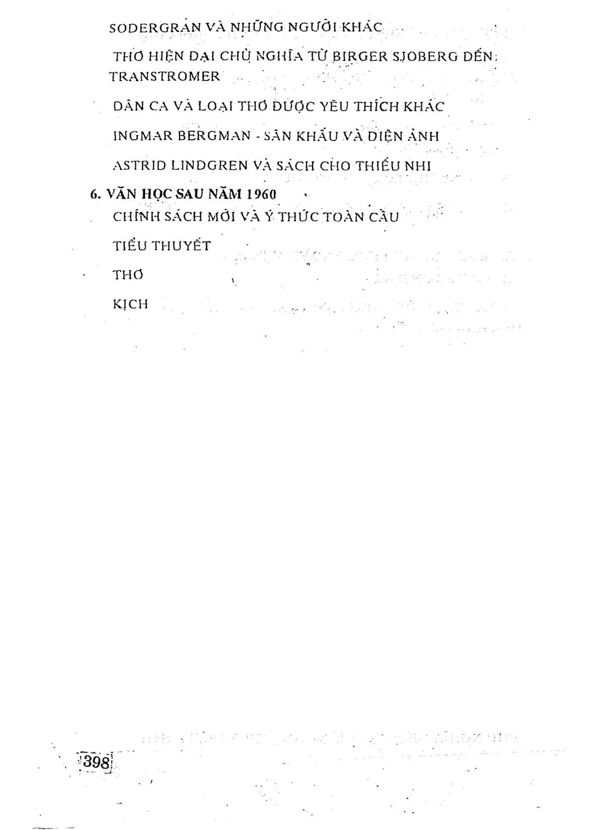 Mục lục chi tiết trang 2 sách Lịch sử Văn học Thụy Điển