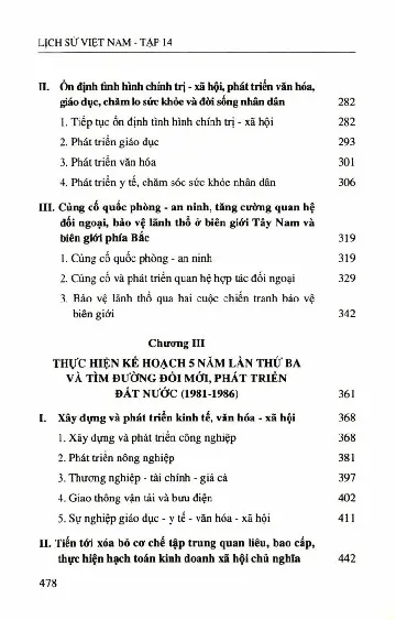 Mục lục chi tiết trang 2 sách Lịch sử Việt Nam từ 1975 đến 1986 tập 14
