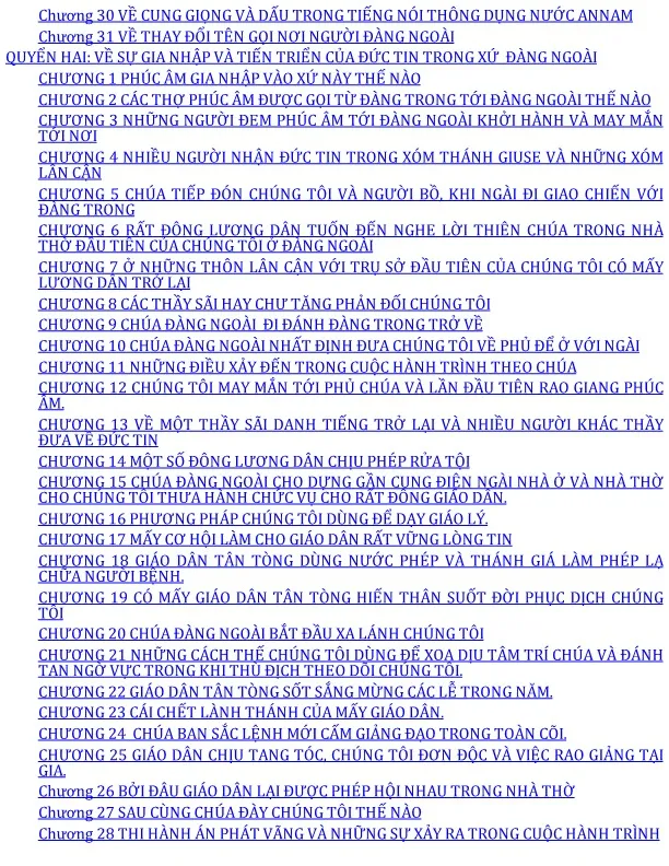 Mục lục chi tiết trang 1 sách Lịch sử vương quốc Đàng Ngoài
