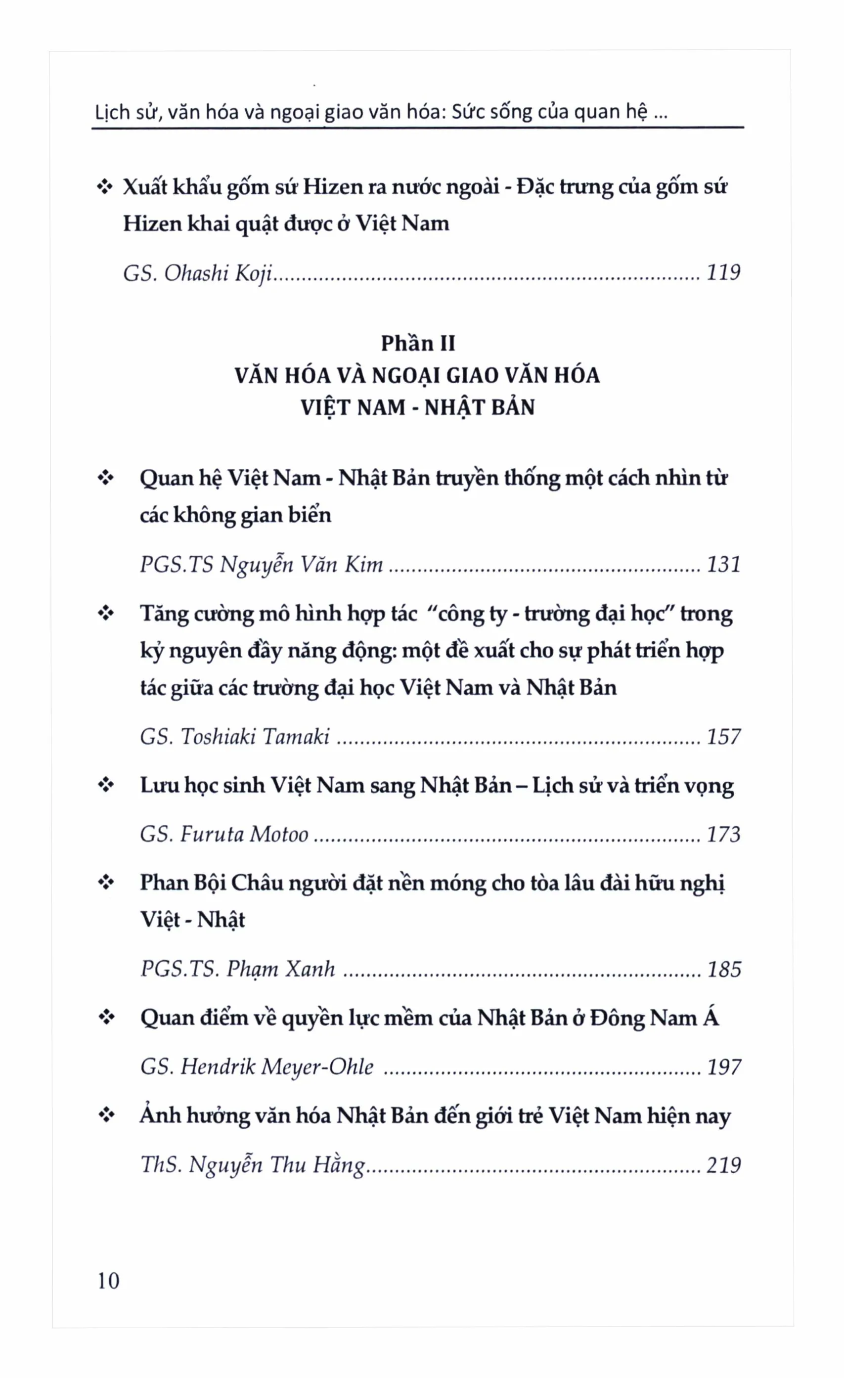 Mục lục chi tiết trang 1 sách Lịch sử, văn hóa và ngoại giao văn hóa. Sức sống của quan hệ Việt Nam - Nhật Bản trong bối cảnh mới của quốc tế và khu vực