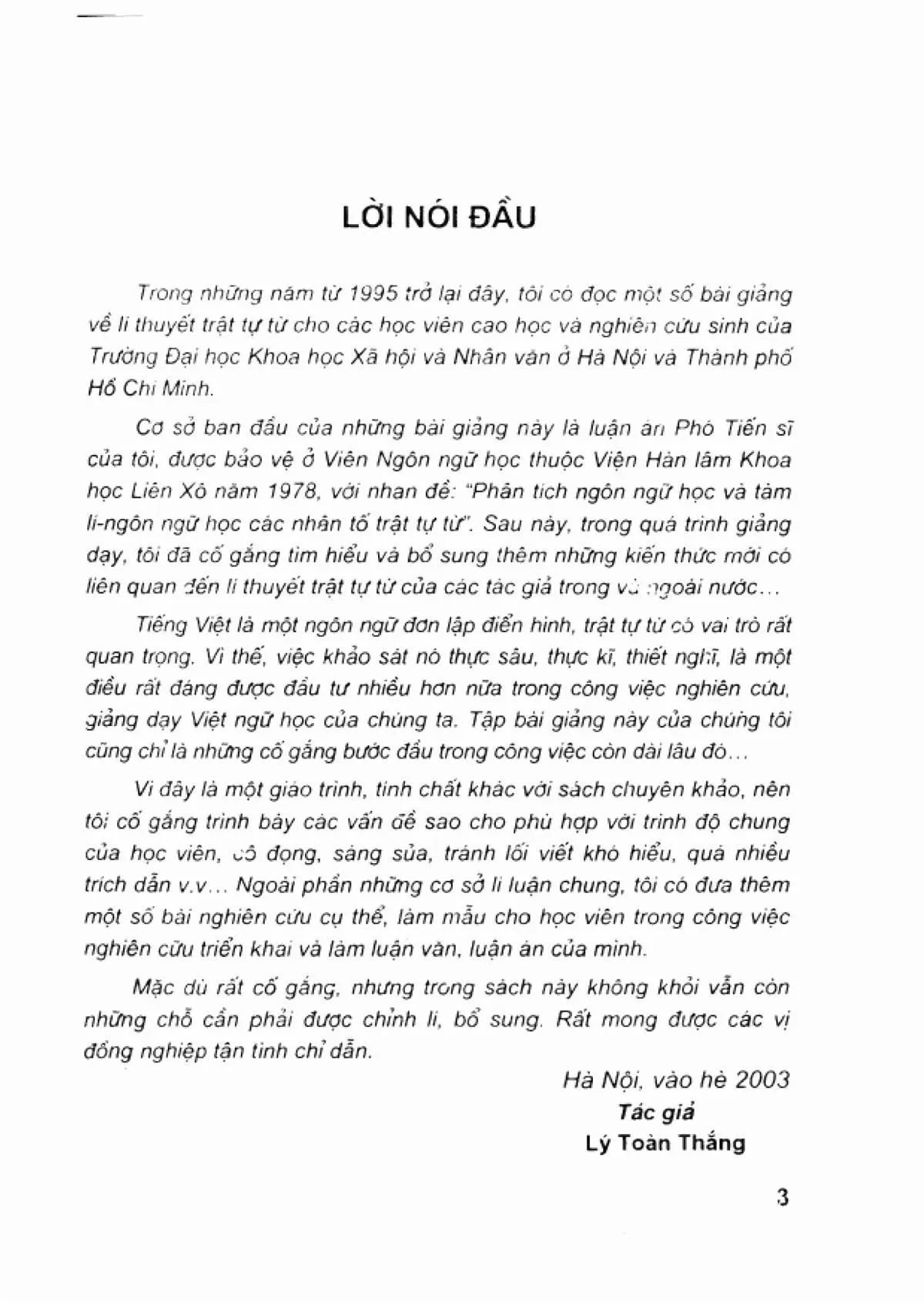 Mục lục chi tiết trang 2 sách Lý thuyết trật tự từ trong cú pháp