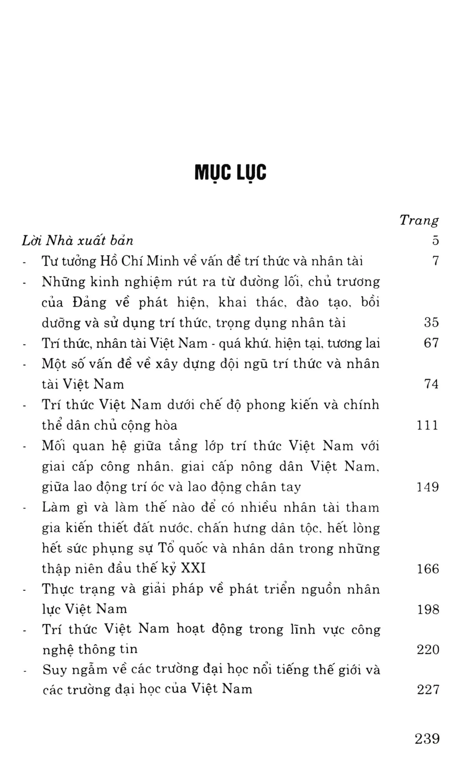Trang bìa chính thức sách Một số vấn đề về trí thức và nhân tài