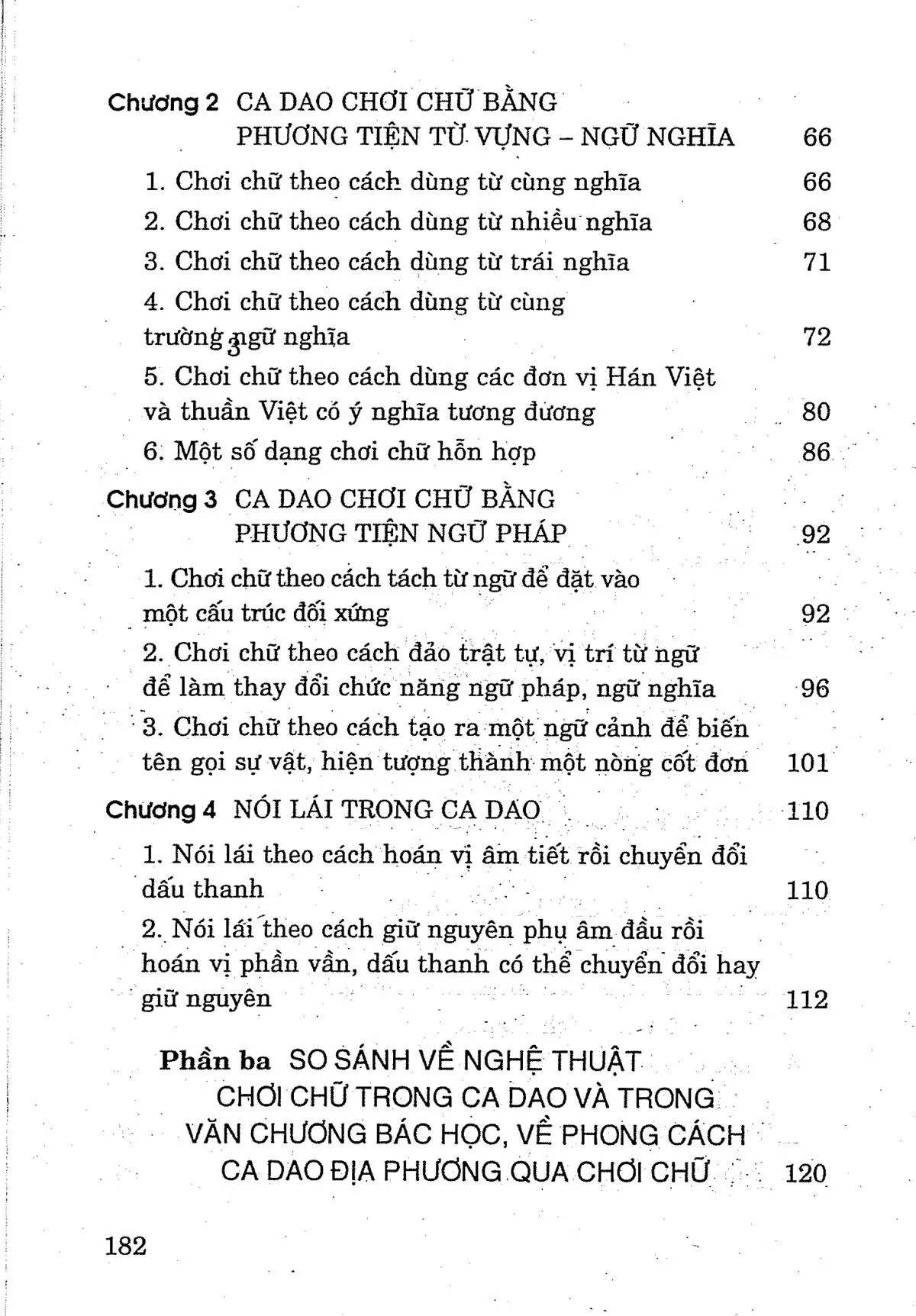 Mục lục chi tiết trang 1 sách Nghệ thuật chơi chữ trong ca dao người Việt