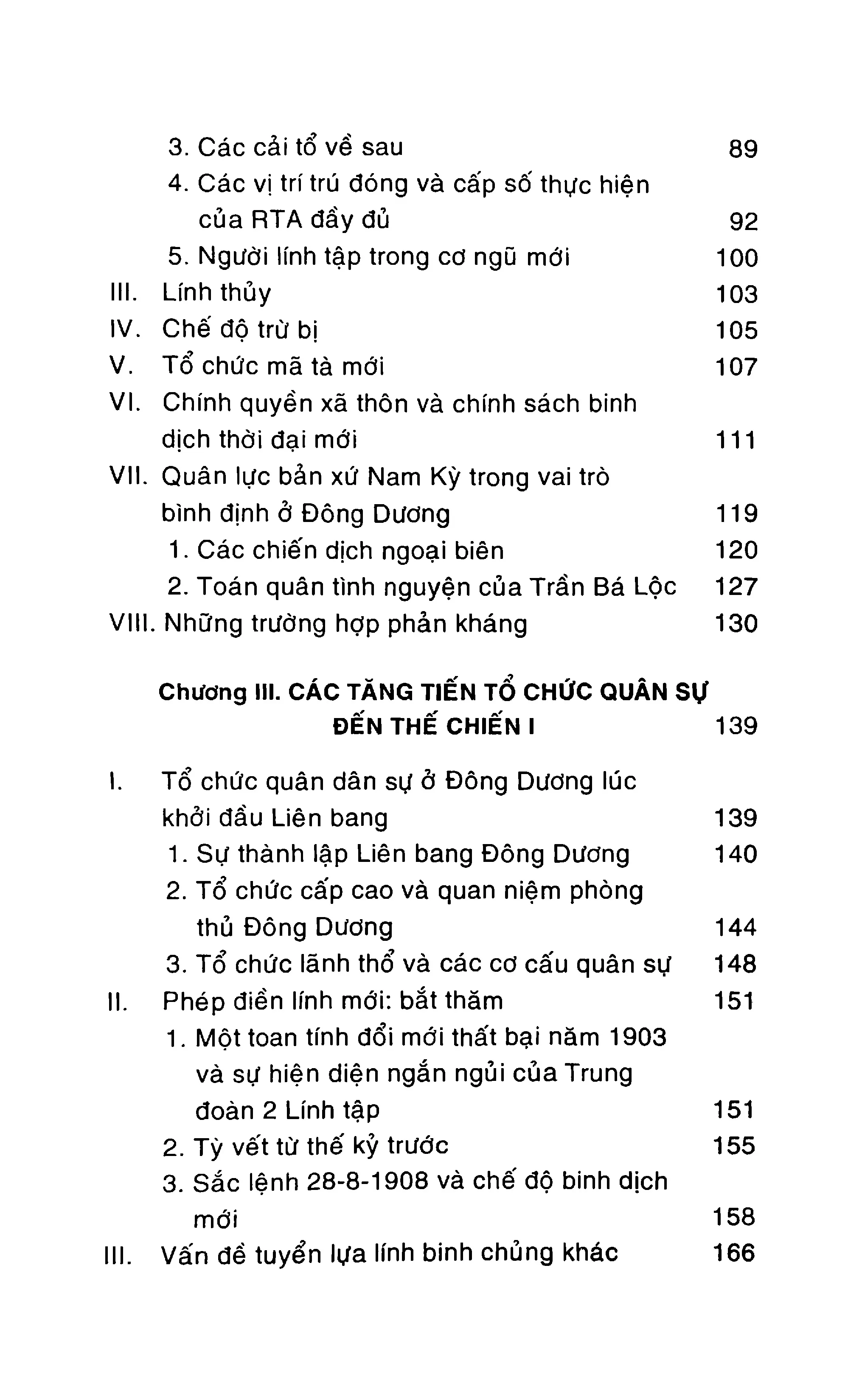 Mục lục chi tiết trang 1 sách Người lính thuộc địa Nam Kỳ 1861 - 1945