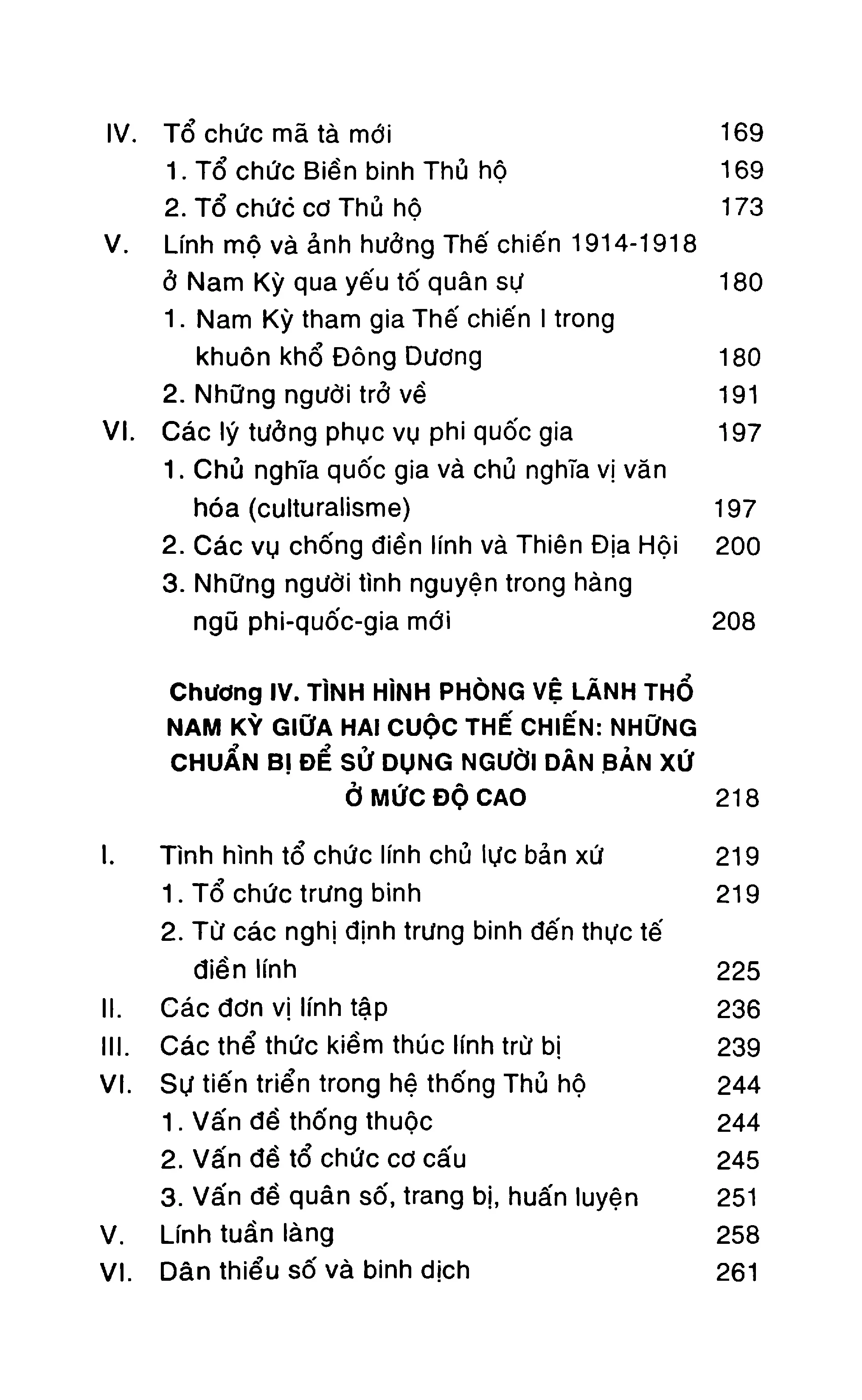 Mục lục chi tiết trang 2 sách Người lính thuộc địa Nam Kỳ 1861 - 1945