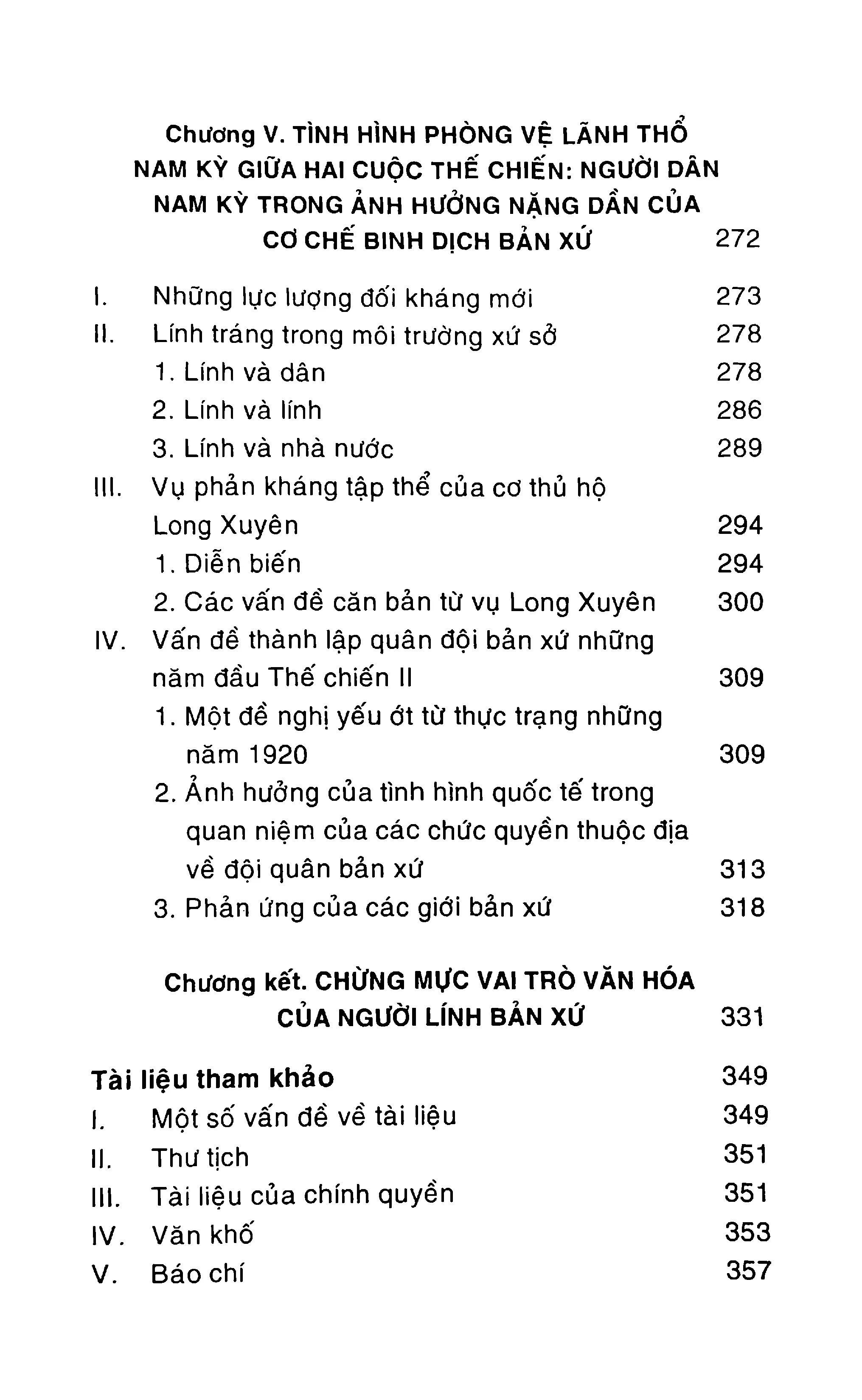 Mục lục chi tiết trang 3 sách Người lính thuộc địa Nam Kỳ 1861 - 1945