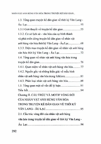 Mục lục chi tiết trang 1 sách Nhân vật anh hùng văn hóa trong truyện kể dân gian thời kỳ Văn Lang Âu Lạc