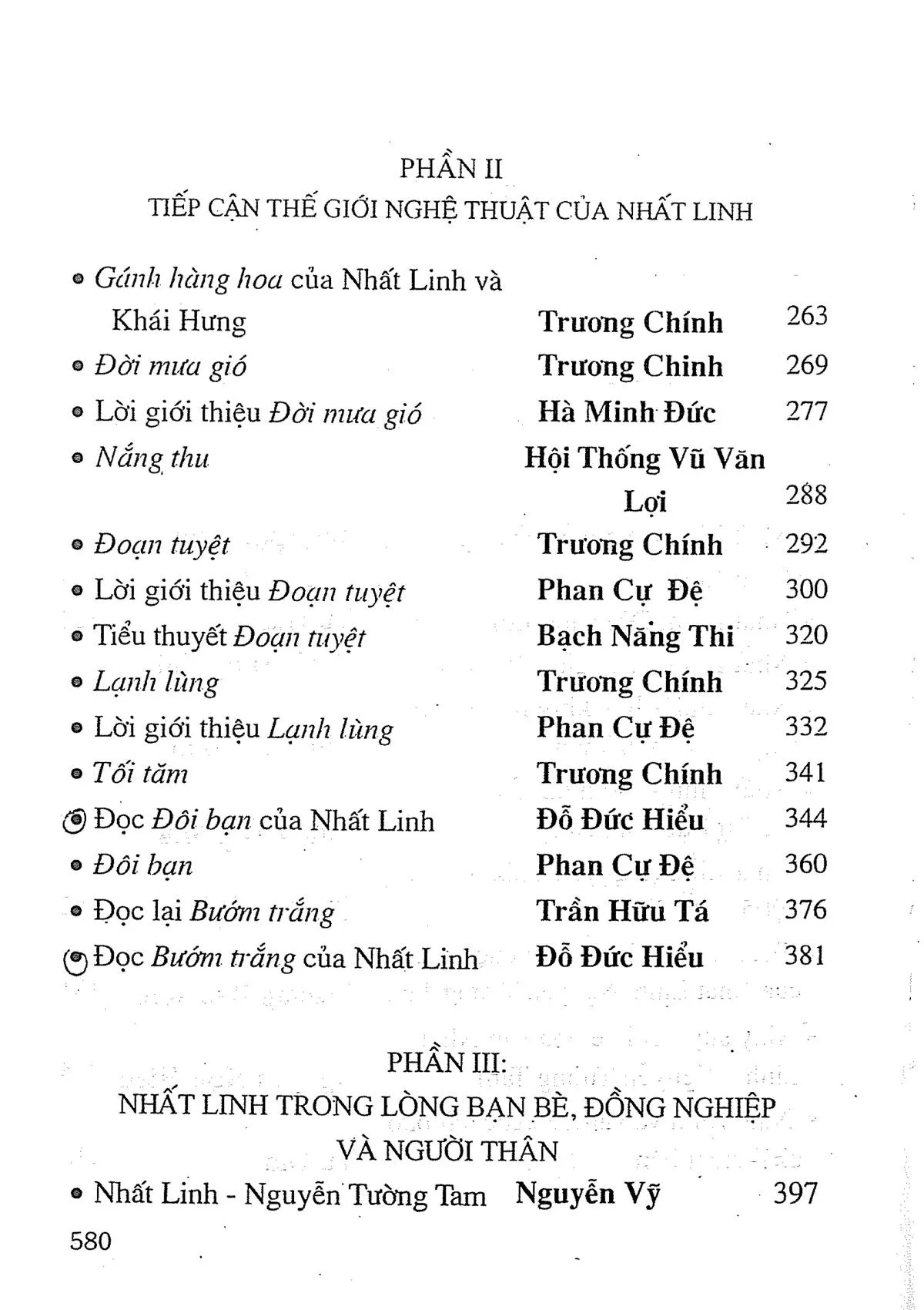 Mục lục chi tiết trang 1 sách Nhất Linh cây bút trụ cột