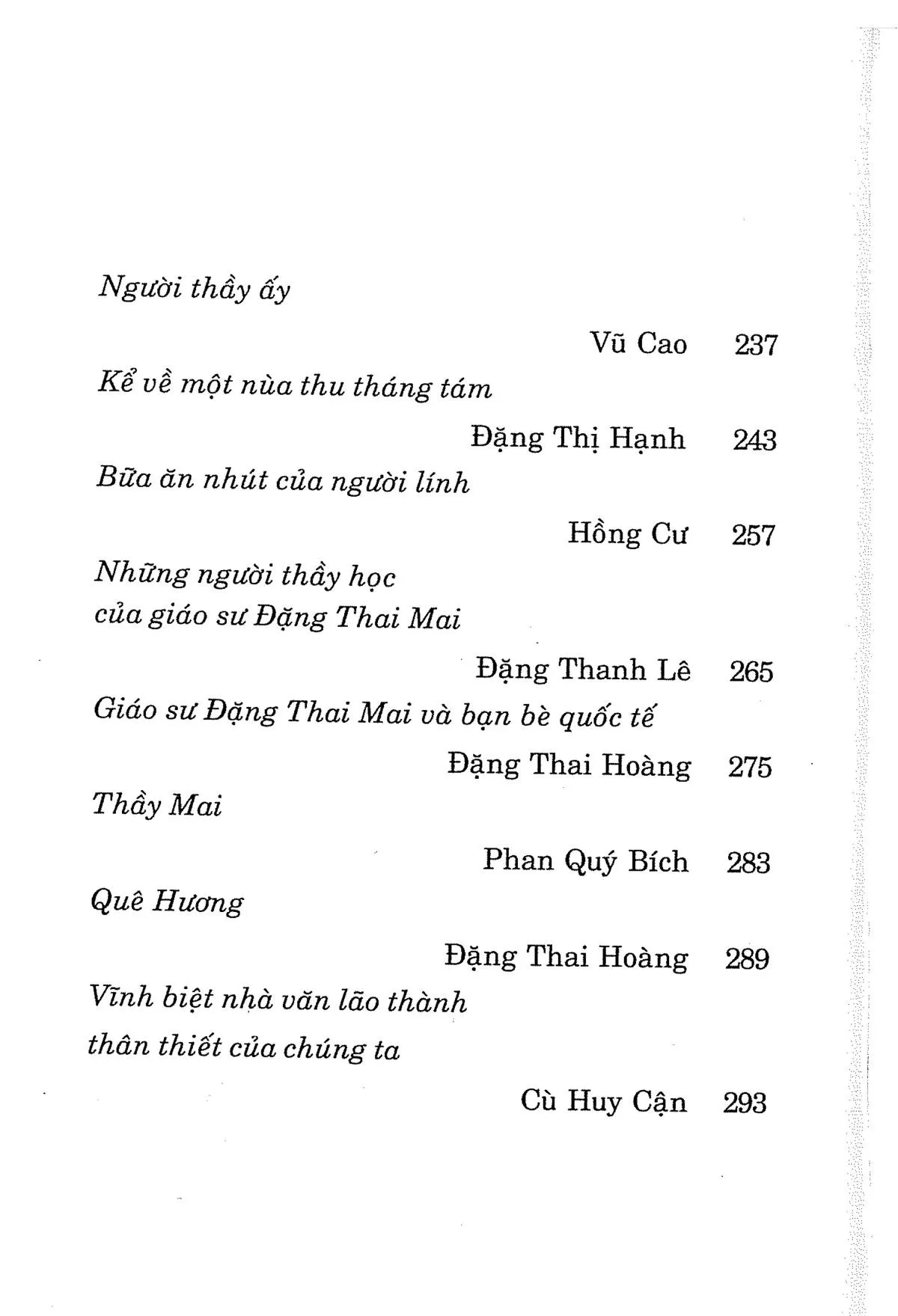 Mục lục chi tiết trang 3 sách Nhớ Đặng Thai Mai