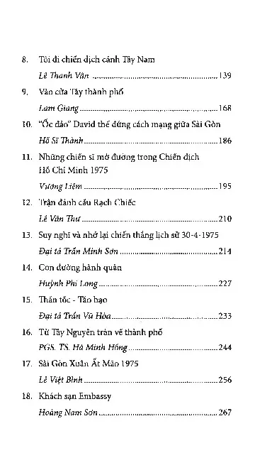 Mục lục chi tiết trang 1 sách Nhớ về mùa xuân đại thắng năm 1975