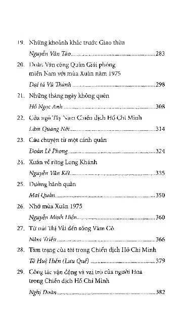 Mục lục chi tiết trang 2 sách Nhớ về mùa xuân đại thắng năm 1975