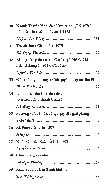 Mục lục chi tiết trang 3 sách Nhớ về mùa xuân đại thắng năm 1975