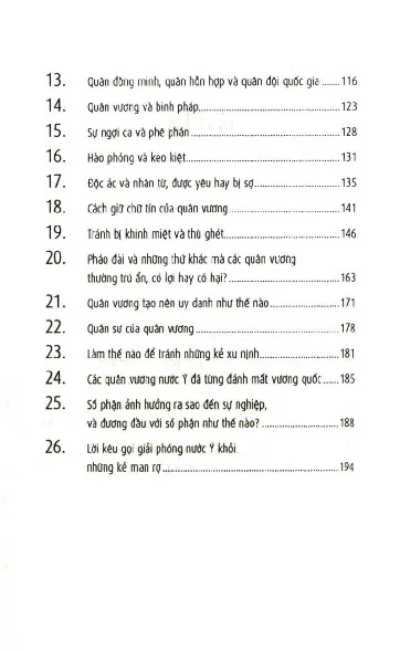 Mục lục chi tiết trang 1 sách Quân Vương - Thuật cai trị