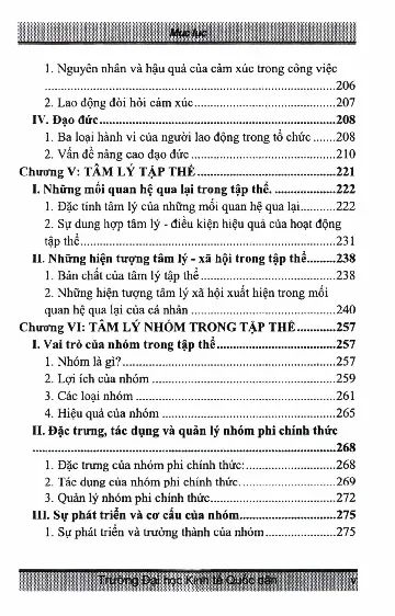 Mục lục chi tiết trang 2 sách Tâm lý học tổ chức