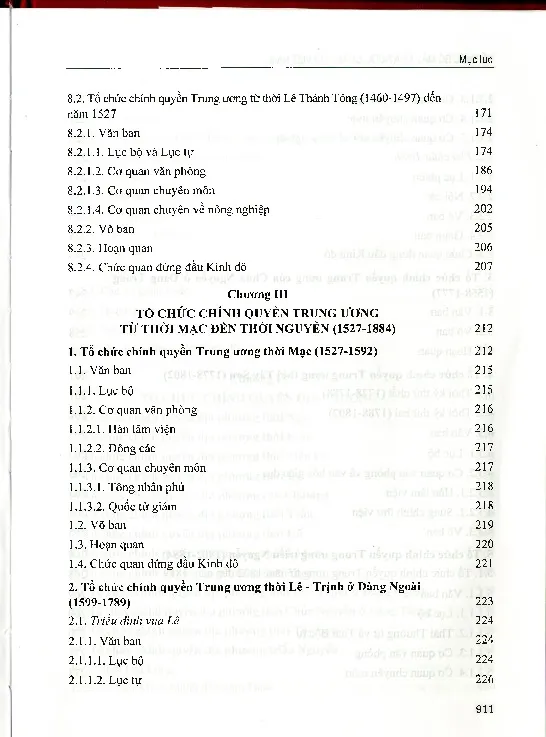Mục lục chi tiết trang 2 sách Tổ chức bộ máy nhà nước quân chủ Việt Nam từ năm 939 đến năm 1884