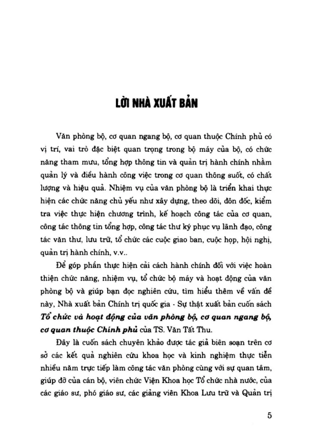 Mục lục chi tiết trang 2 sách Tổ chức và hoạt động của văn phòng Bộ, cơ quan ngang Bộ cơ quan thuộc Chính phủ