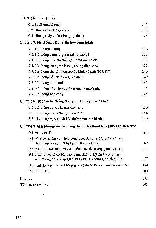 Mục lục chi tiết trang 1 sách Thiết bị kỹ thuật trong kiến trúc công trình