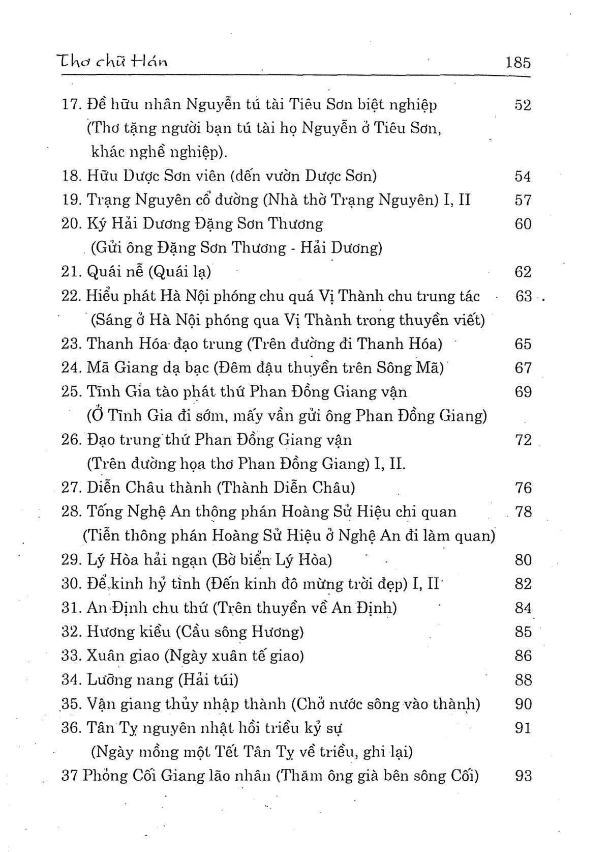 Mục lục chi tiết trang 1 sách Thơ chữ hán Hoàng Văn Hòe