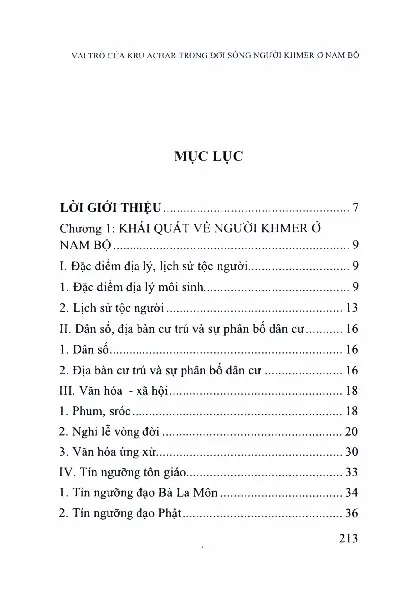 Trang bìa chính thức sách Vai trò của Kru Achar trong đời sống người Khmer ở Nam Bộ