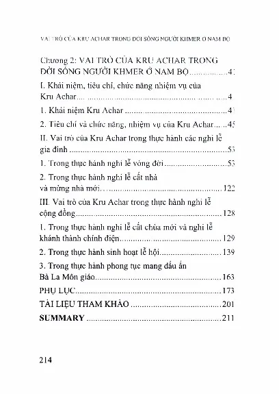 Mục lục chi tiết trang 1 sách Vai trò của Kru Achar trong đời sống người Khmer ở Nam Bộ